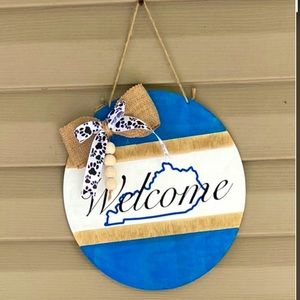 Welcome sig with matching door hanger